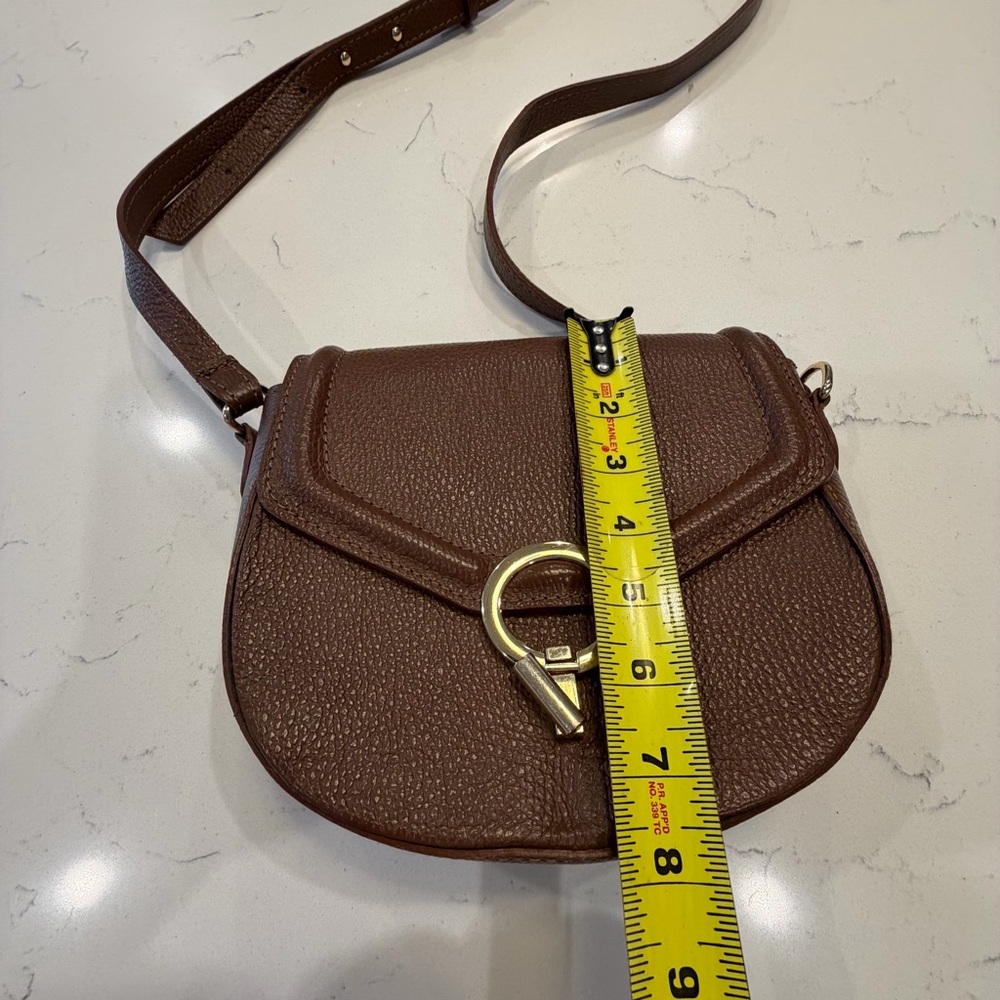 Women’s Brown Leather Crossbody Bag with Gold Ring Accent Italian - Picture 8 of 10